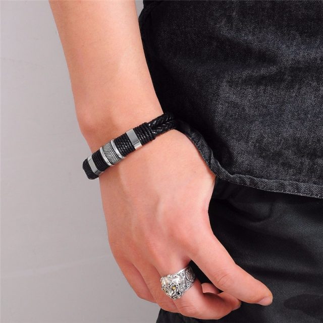 Men’s Braided Leather Bracelet with Magnetic Clasp