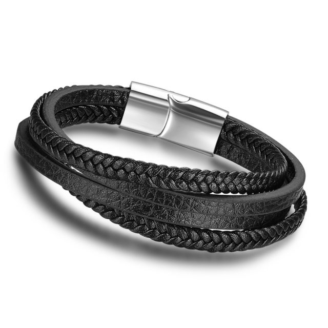 Stylish Multilayered Leather Men’s Bracelet with Magnetic Clasp