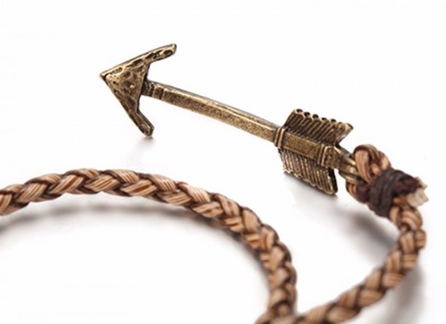 Men’s Stylish Leather Rope Bracelet with Arrow Shaped Decoration