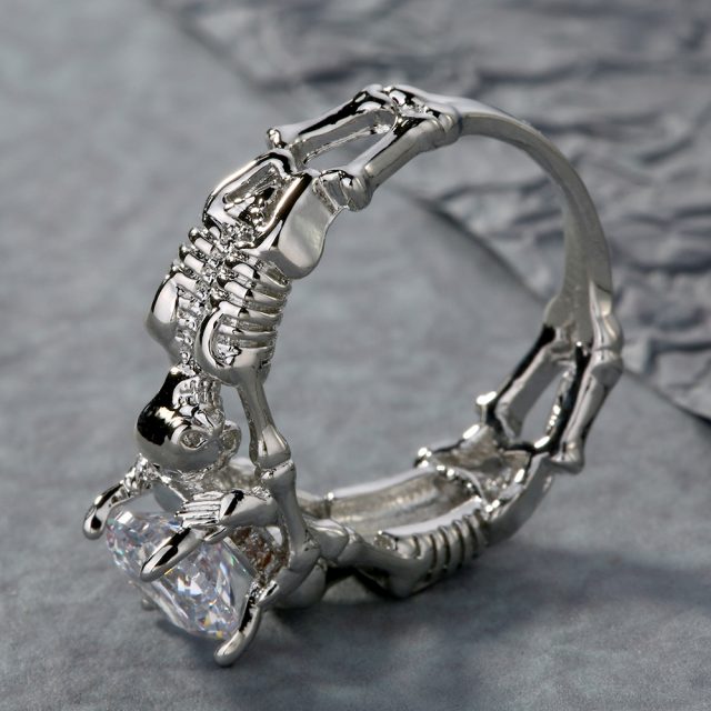 Men’s Skeletons Themed Ring with Round Zirconia